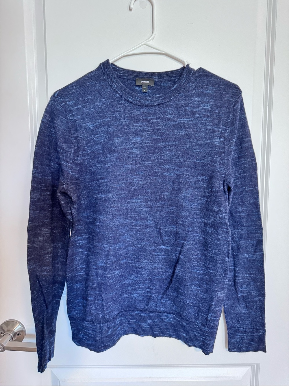 Express Men's Navy Marled Crewneck Sweater